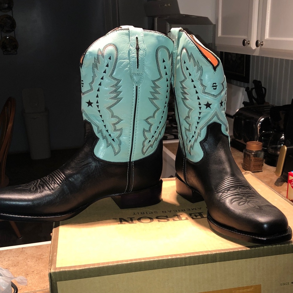 Stetson Black and Light Blue Cowboy Boots